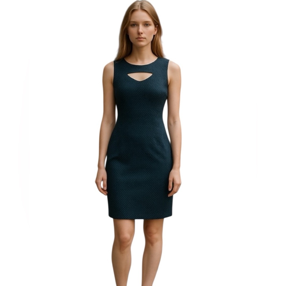 Polka dot dress in black/blue from Colori, poly/spandex, sz M, lined